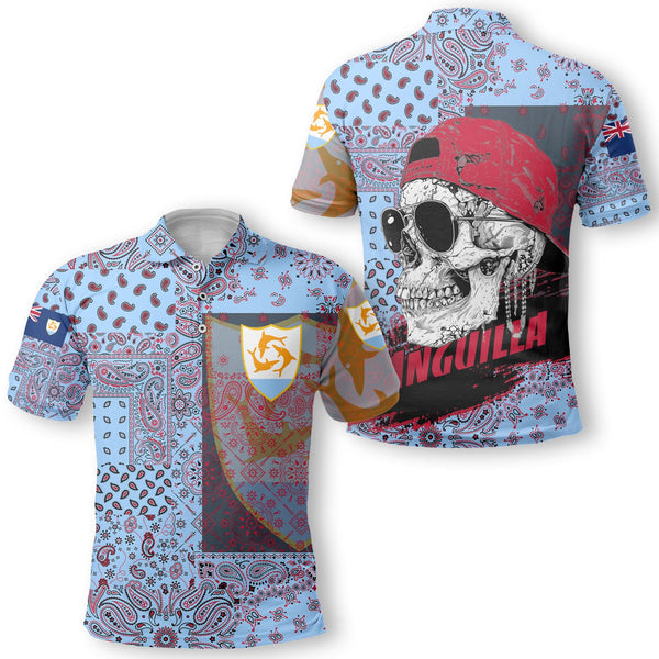 Anguilla Polo Shirt Paisley Flag And Skull Style 1