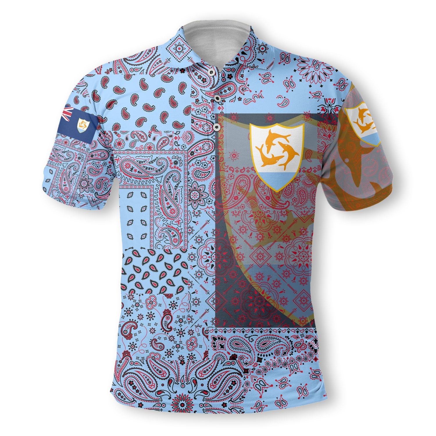 Anguilla Polo Shirt Paisley Flag And Skull Style 2