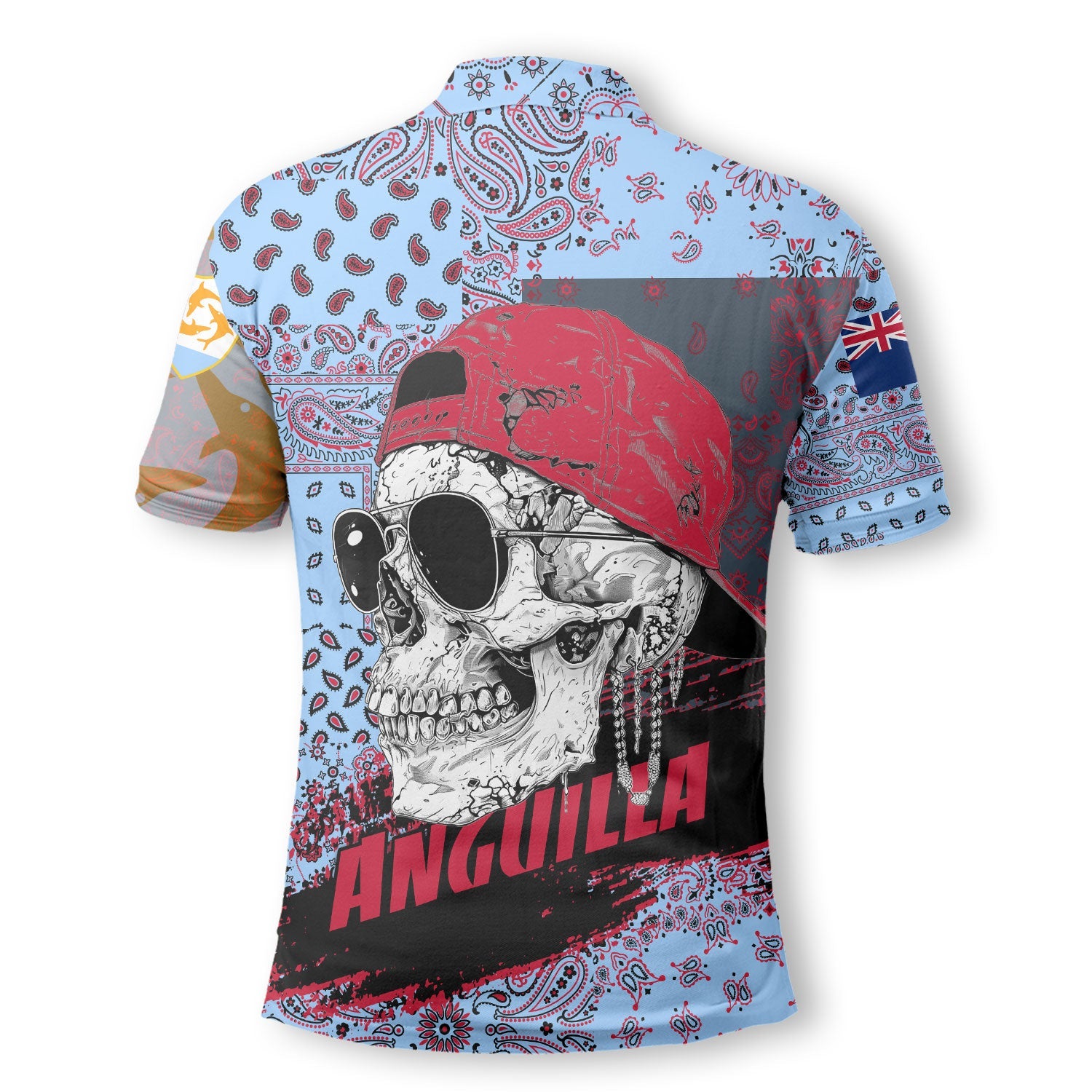 Anguilla Polo Shirt Paisley Flag And Skull Style 3