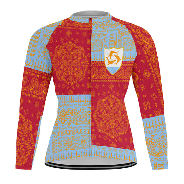 Anguilla Raglan Men Cycling Jersey Long Sleeve Flag And Paisley Basic Style 1