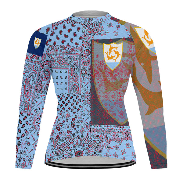 Anguilla Raglan Men Cycling Jersey Long Sleeve Paisley Flag And Skull Style 1