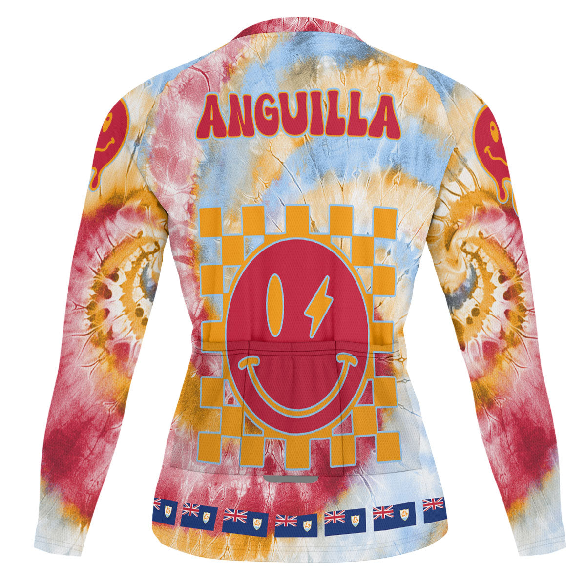 Anguilla Raglan Men Cycling Jersey Long Sleeve Custom Tie Dye Style 1