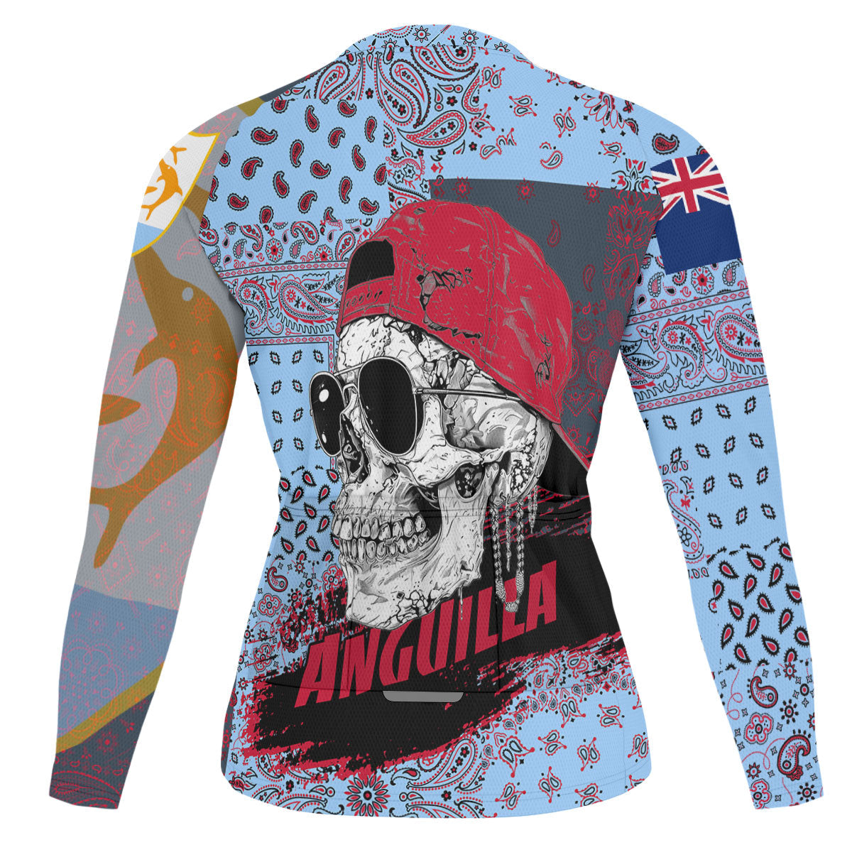 Anguilla Raglan Men Cycling Jersey Long Sleeve Paisley Flag And Skull Style 2