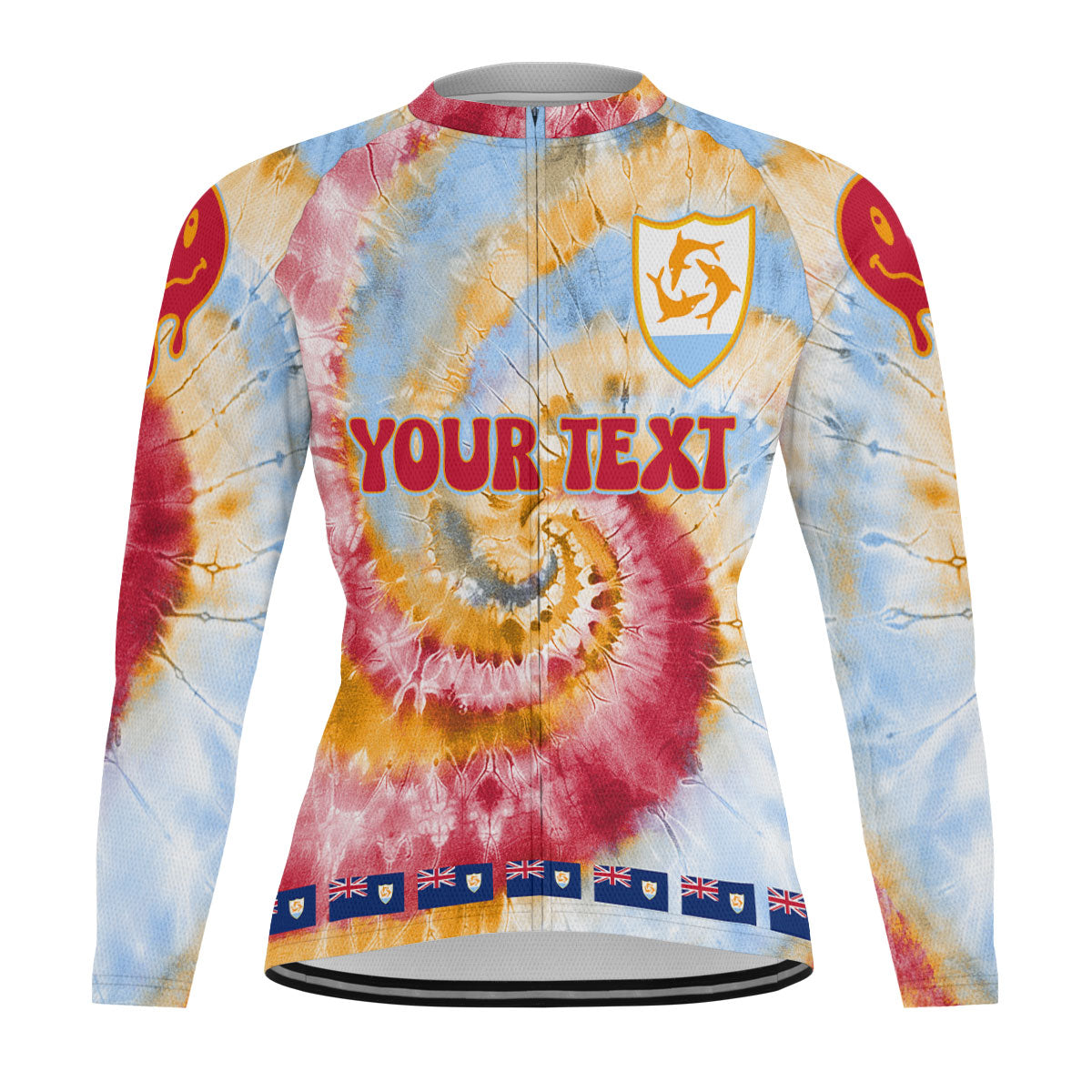 Anguilla Raglan Men Cycling Jersey Long Sleeve Custom Tie Dye Style 2