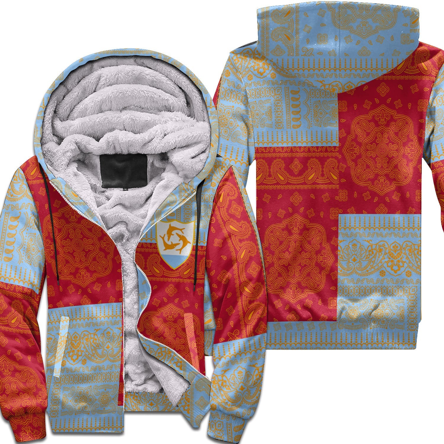 Anguilla Sherpa Hoodie Flag And Paisley Basic Style 1