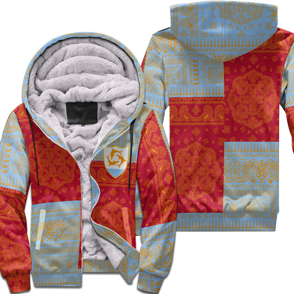 Anguilla Sherpa Hoodie Flag And Paisley Basic Style 1