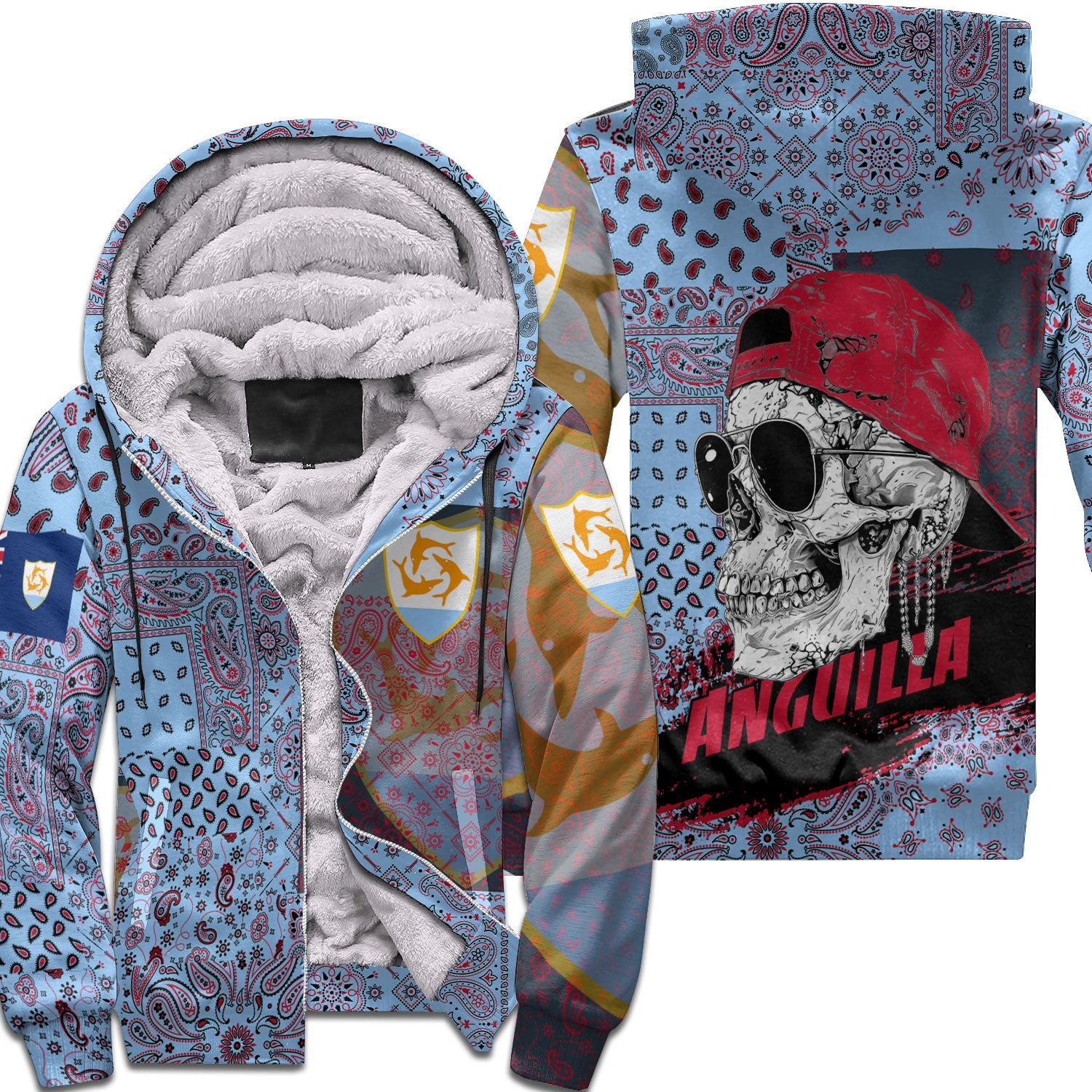 Anguilla Sherpa Hoodie Paisley Flag And Skull Style 1