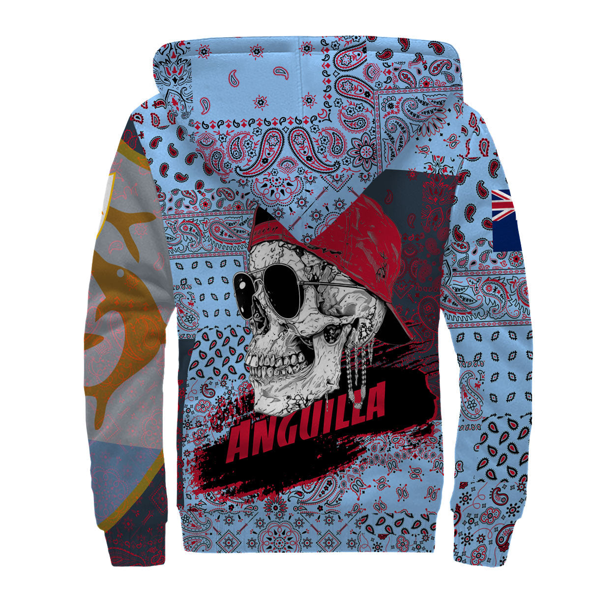 Anguilla Sherpa Hoodie Paisley Flag And Skull Style 2