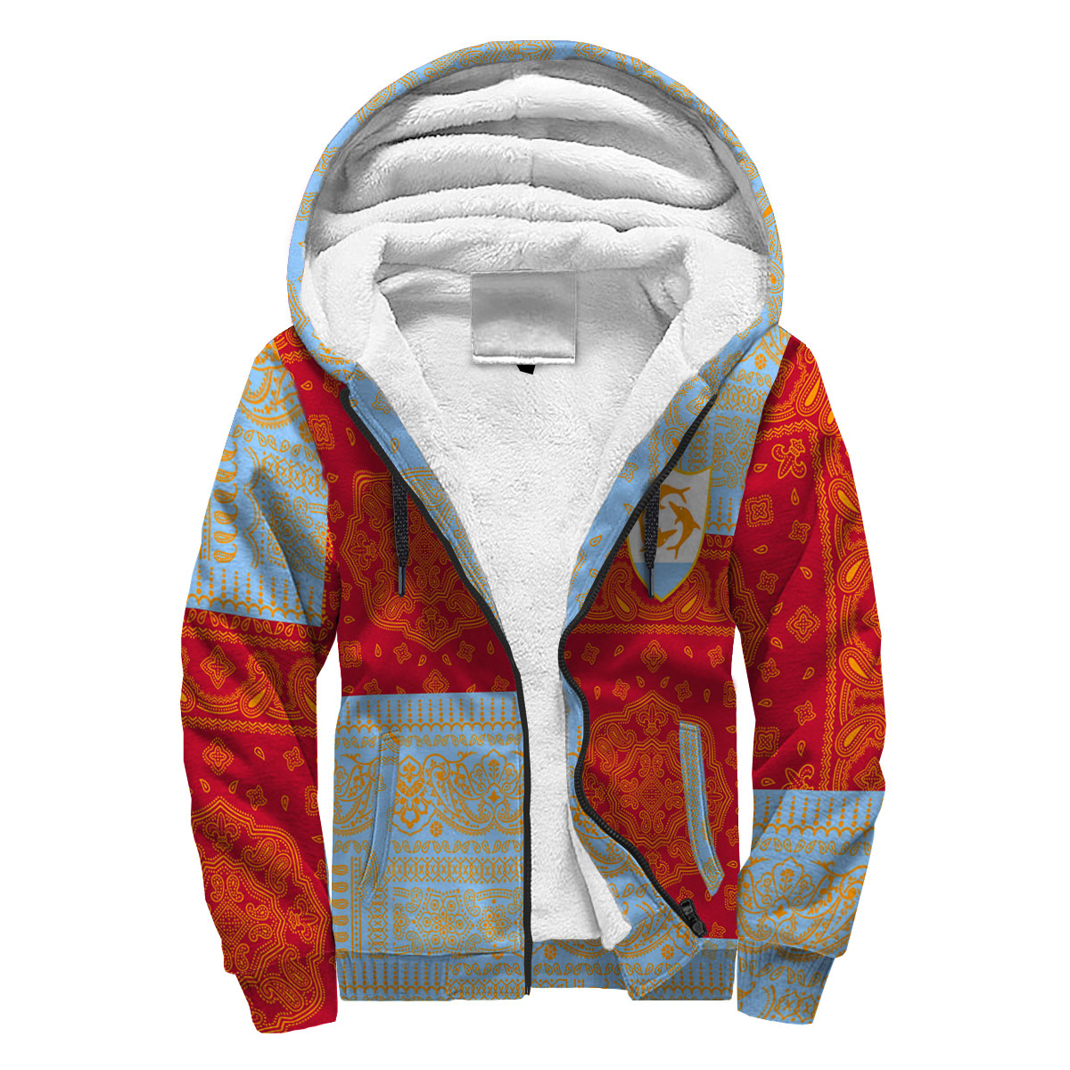 Anguilla Sherpa Hoodie Flag And Paisley Basic Style 3