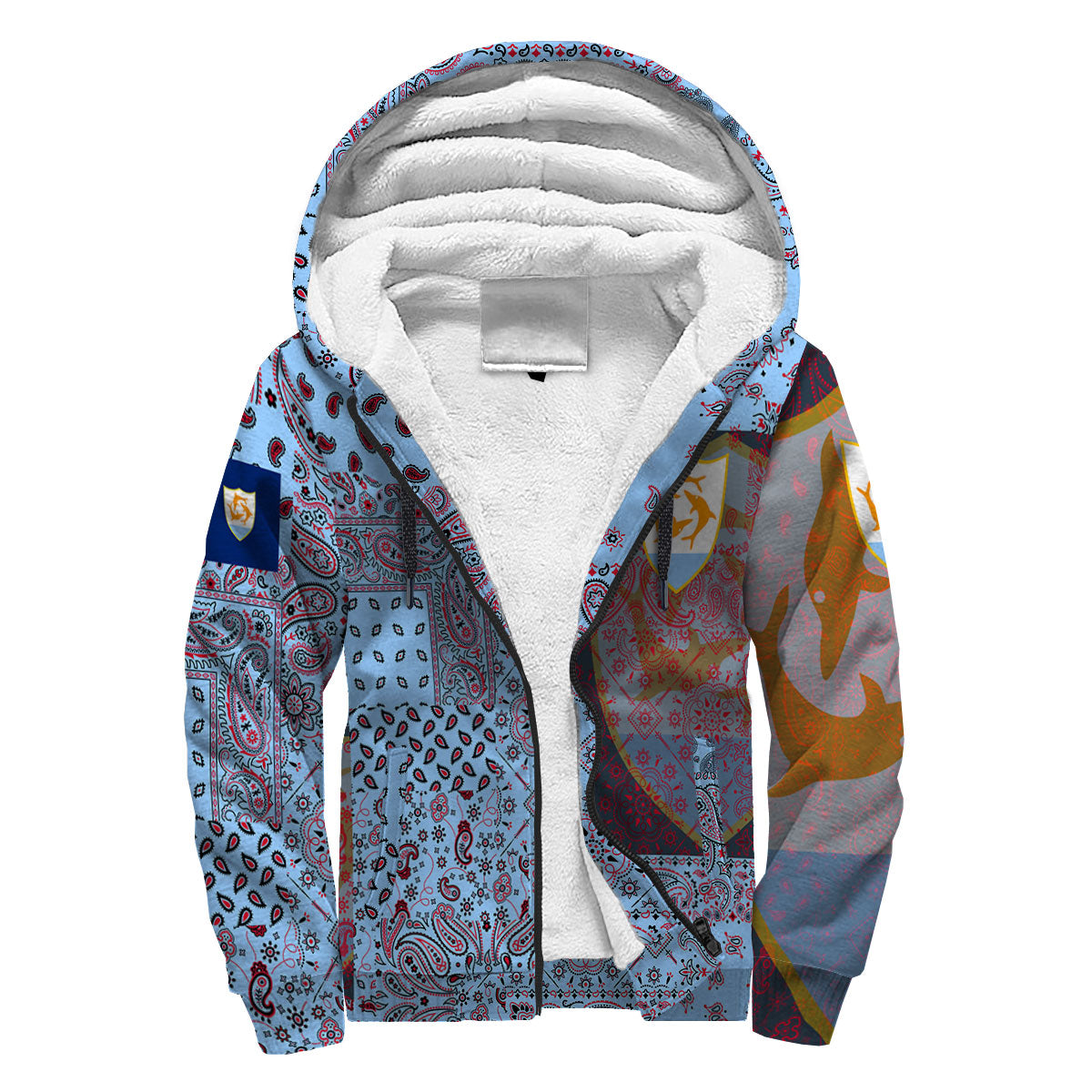 Anguilla Sherpa Hoodie Paisley Flag And Skull Style 3