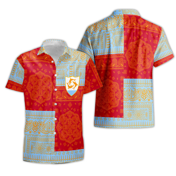 Anguilla Short Sleeve Shirt Flag And Paisley Basic Style 1