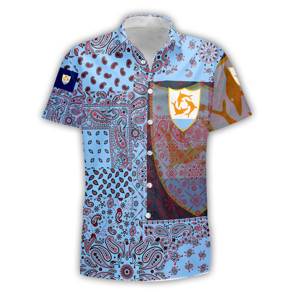 Anguilla Short Sleeve Shirt Paisley Flag And Skull Style 1