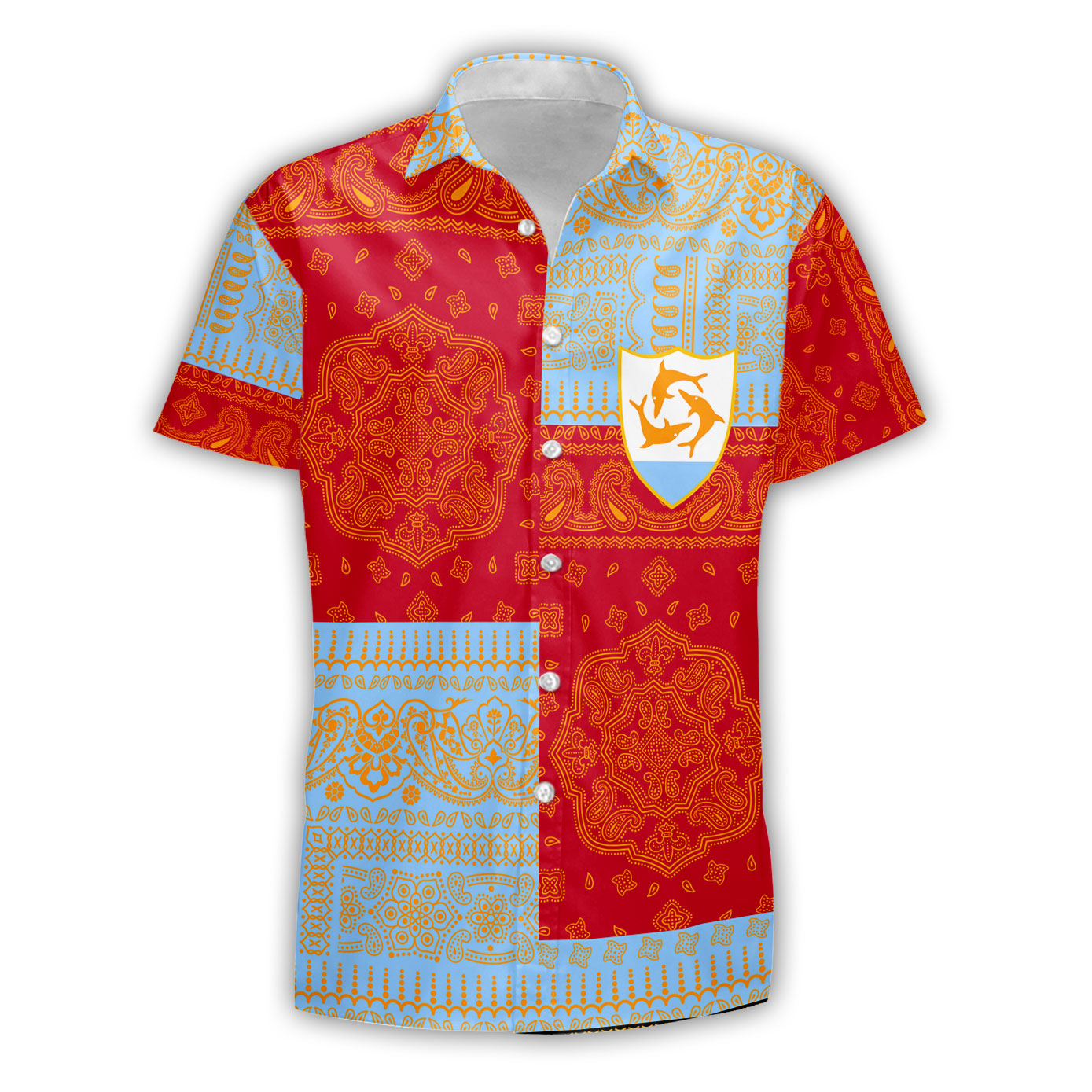 Anguilla Short Sleeve Shirt Flag And Paisley Basic Style 2