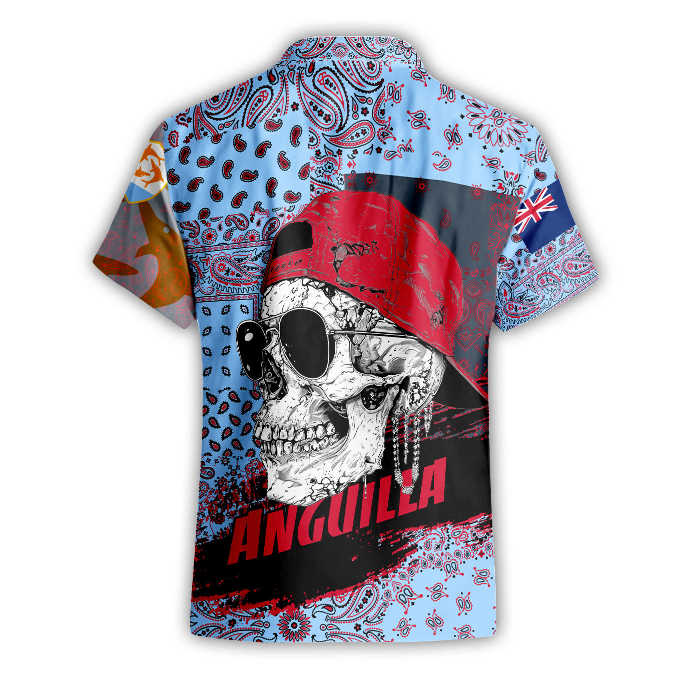 Anguilla Short Sleeve Shirt Paisley Flag And Skull Style 2