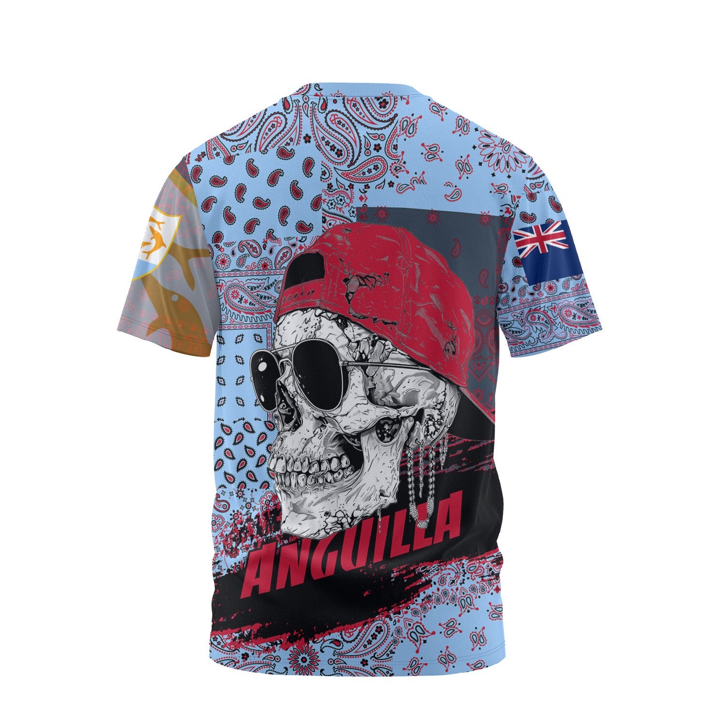 Anguilla T Shirt Paisley Flag And Skull Style 2