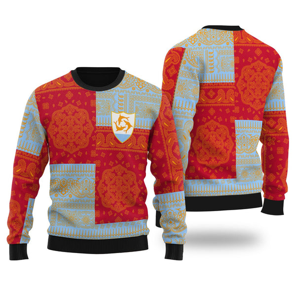 Anguilla Ugly Sweater Flag And Paisley Basic Style 1