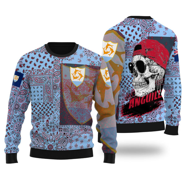 Anguilla Ugly Sweater Paisley Flag And Skull Style 1