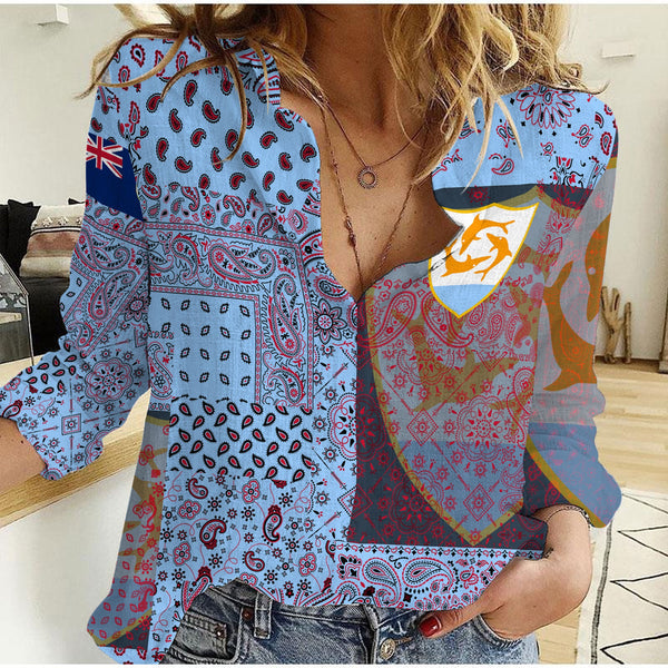 Anguilla Women Casual Shirt Paisley Flag And Skull Style 1