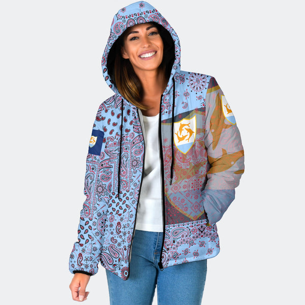 Anguilla Women Hooded Padded Jacket Paisley Flag And Skull Style 1