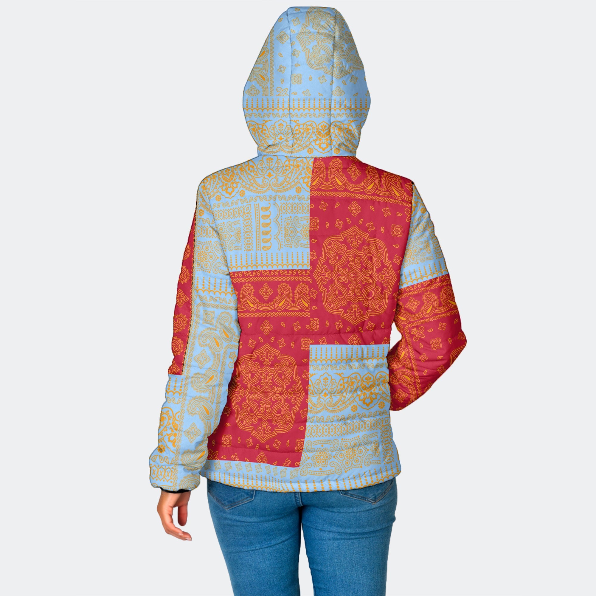 Anguilla Women Hooded Padded Jacket Flag And Paisley Basic Style 2