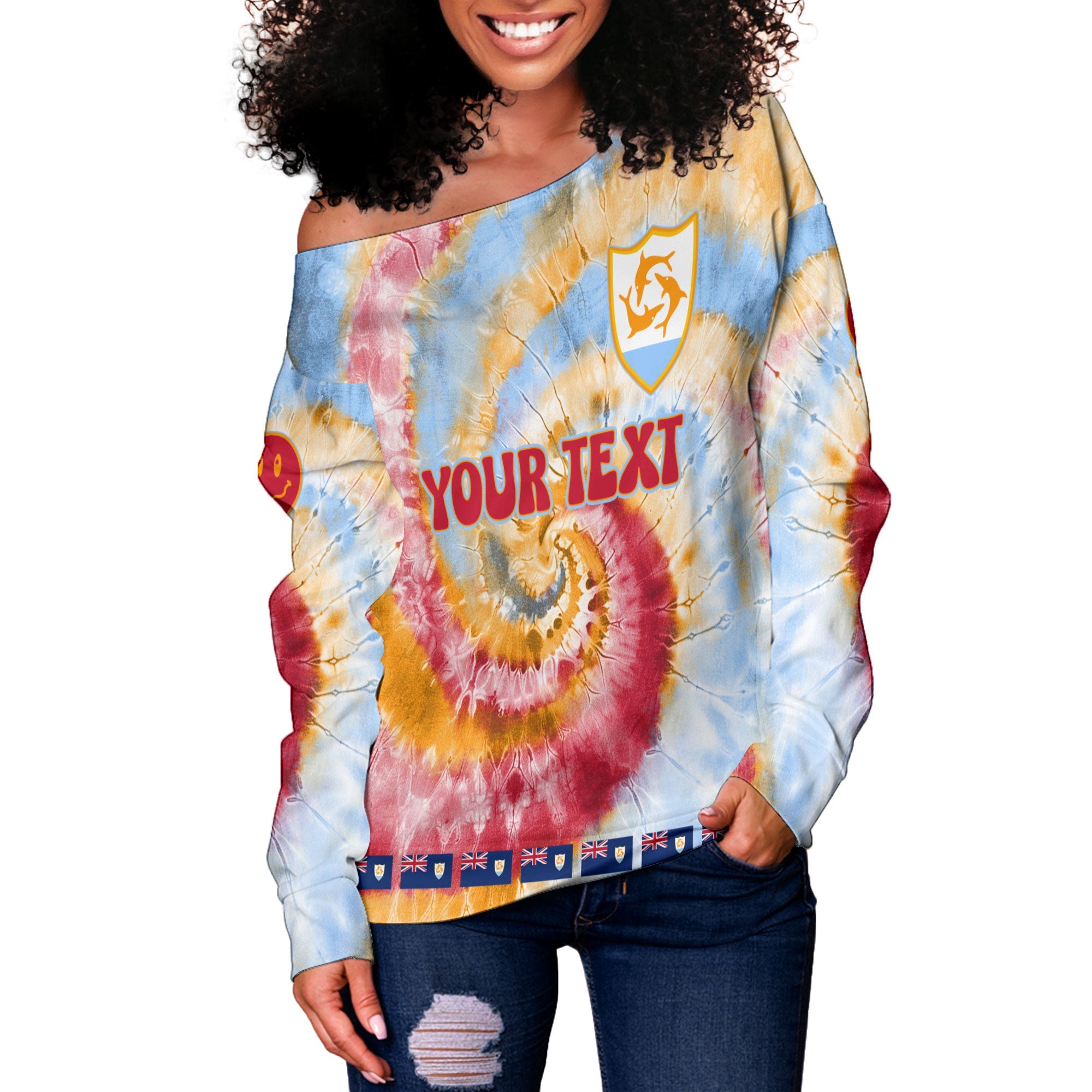 Anguilla Women Off Shoulder Sweatshirt Custom Tie Dye Style 3