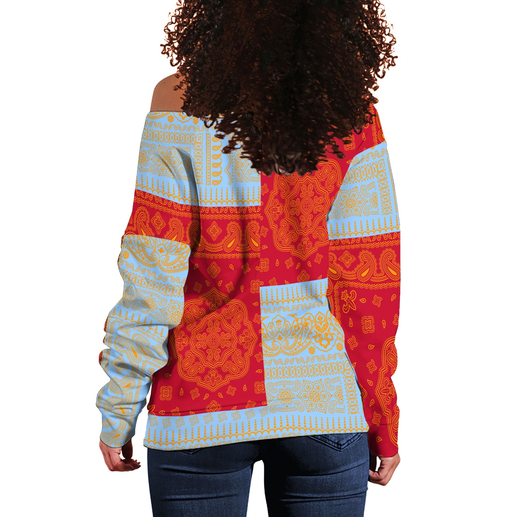 Anguilla Women Off Shoulder Sweatshirt Flag And Paisley Basic Style 3