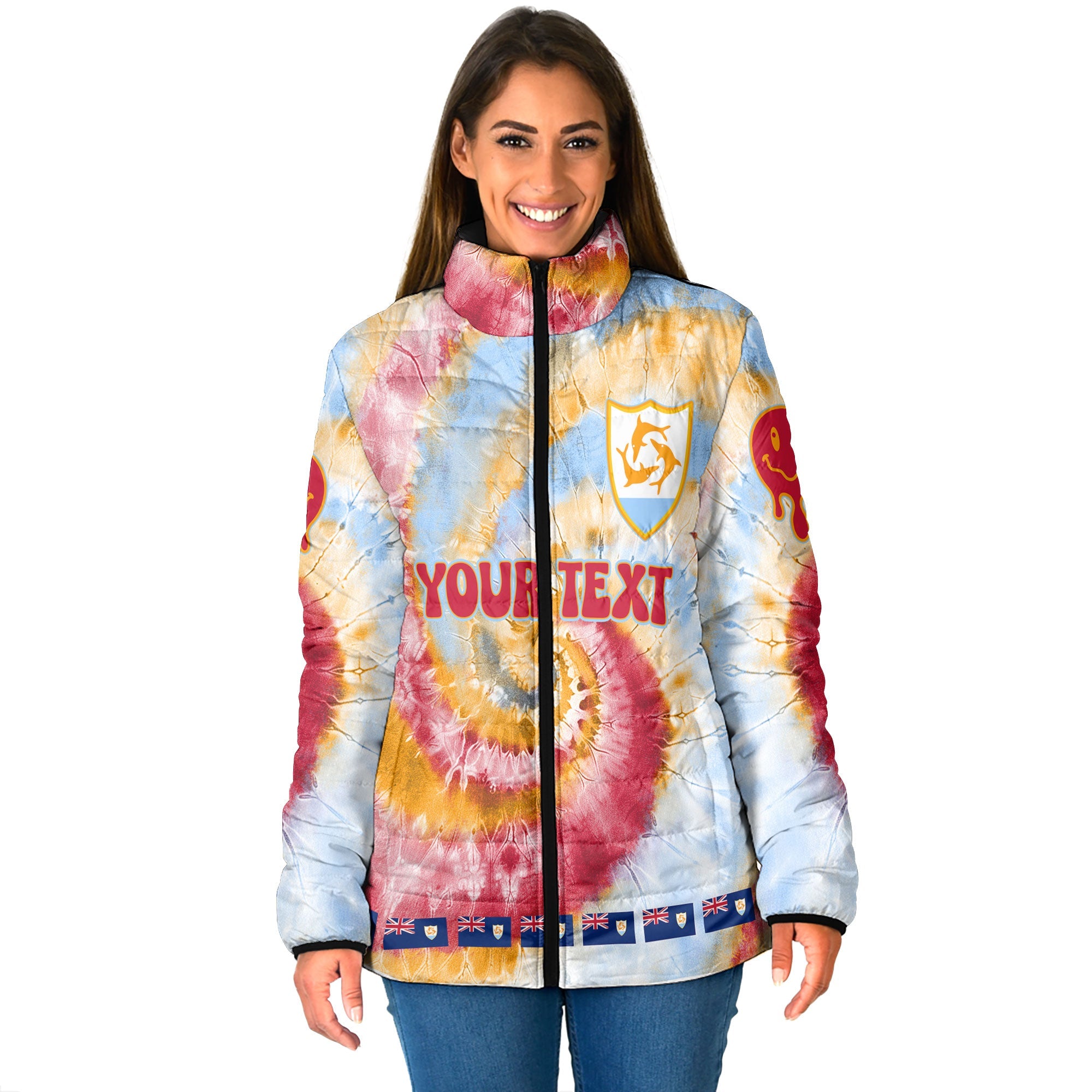 Anguilla Women Padded Jacket Custom Tie Dye Style 1