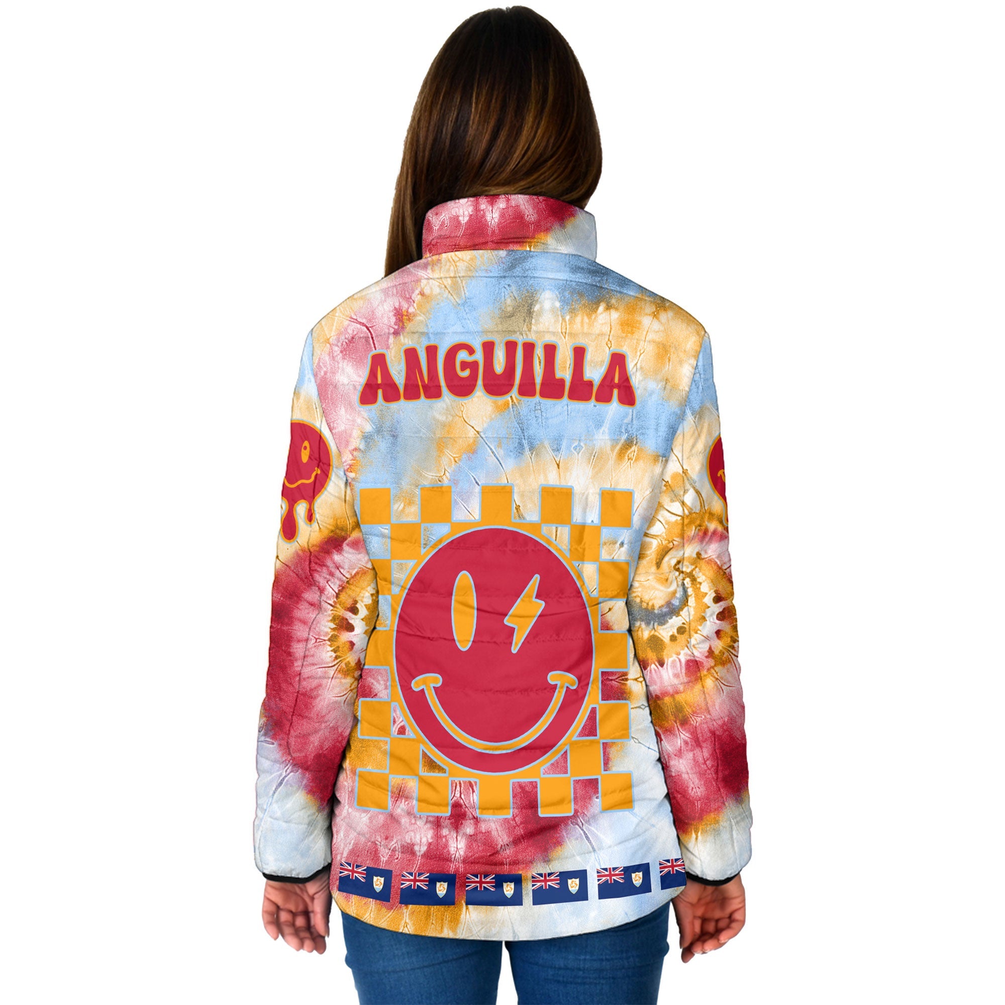 Anguilla Women Padded Jacket Custom Tie Dye Style 2