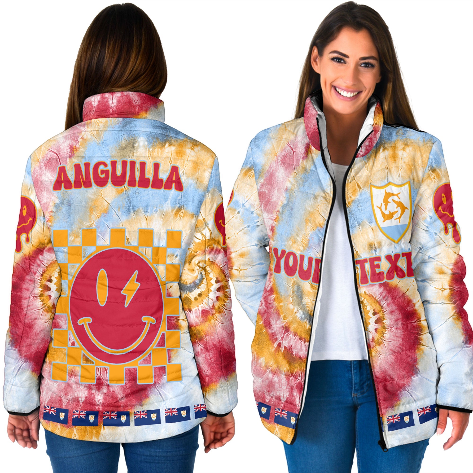 Anguilla Women Padded Jacket Custom Tie Dye Style 3