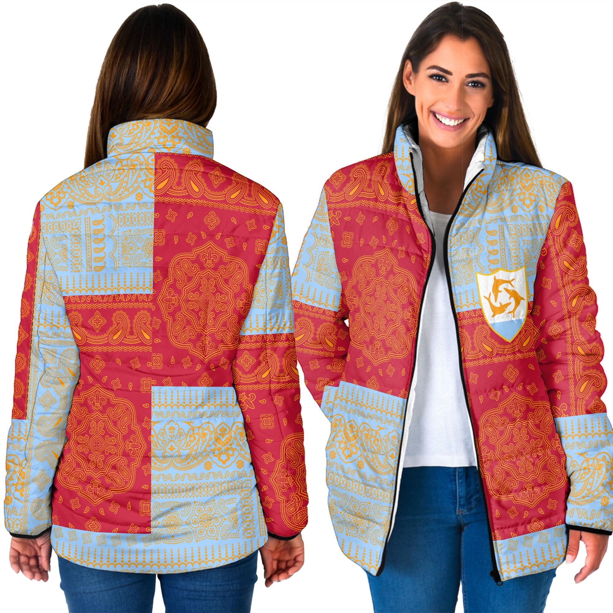 Anguilla Women Padded Jacket Flag And Paisley Basic Style 3