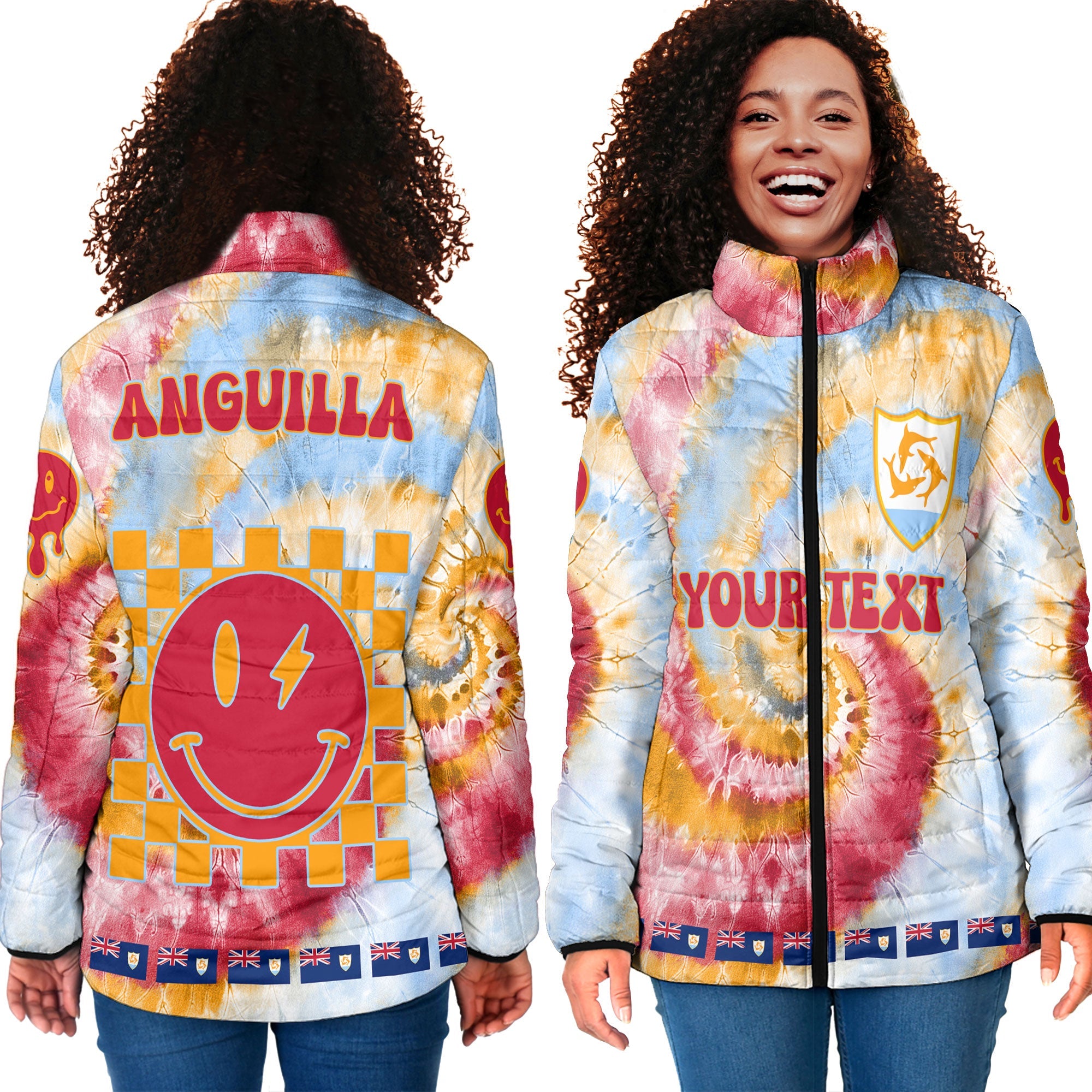 Anguilla Women Padded Jacket Custom Tie Dye Style 4