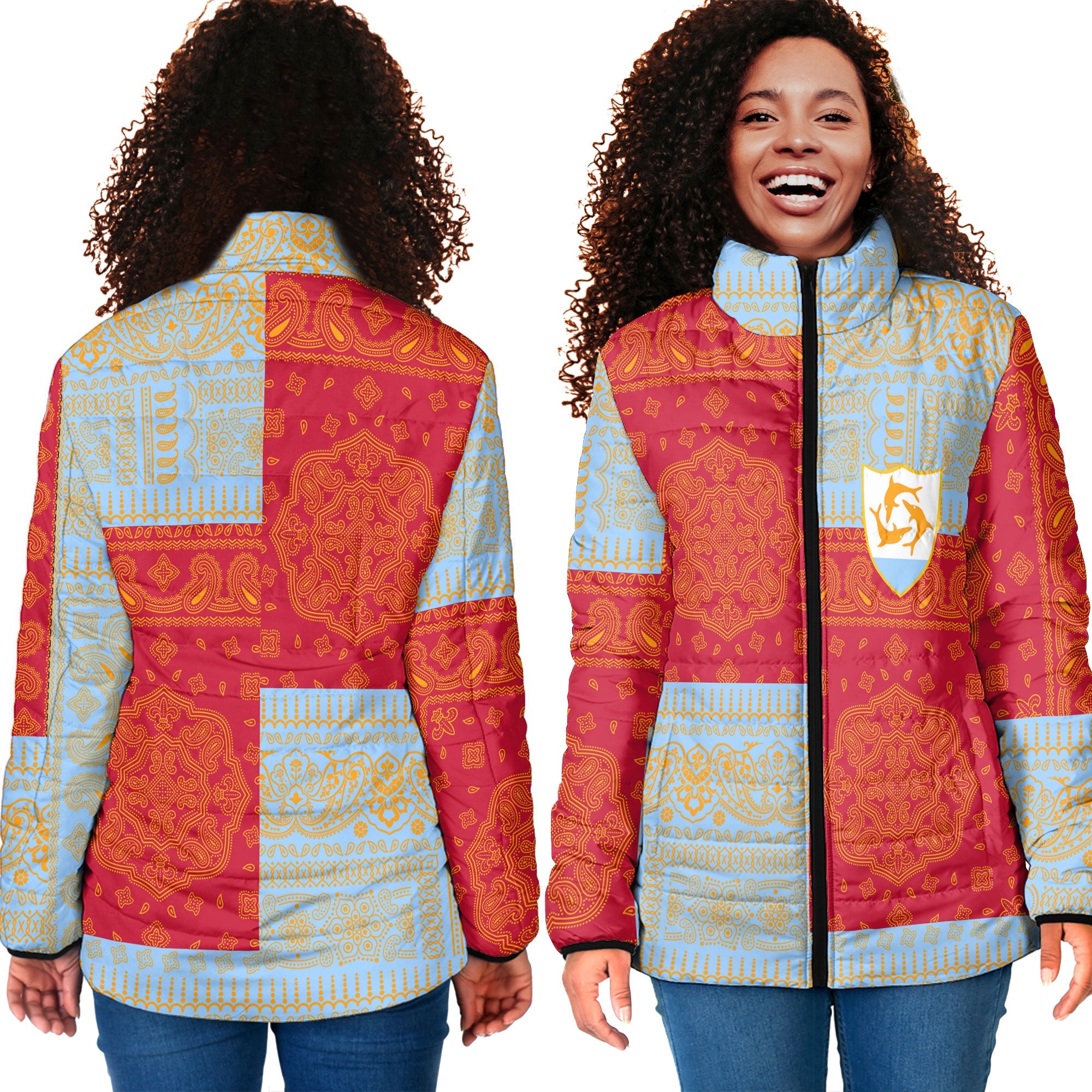 Anguilla Women Padded Jacket Flag And Paisley Basic Style 4