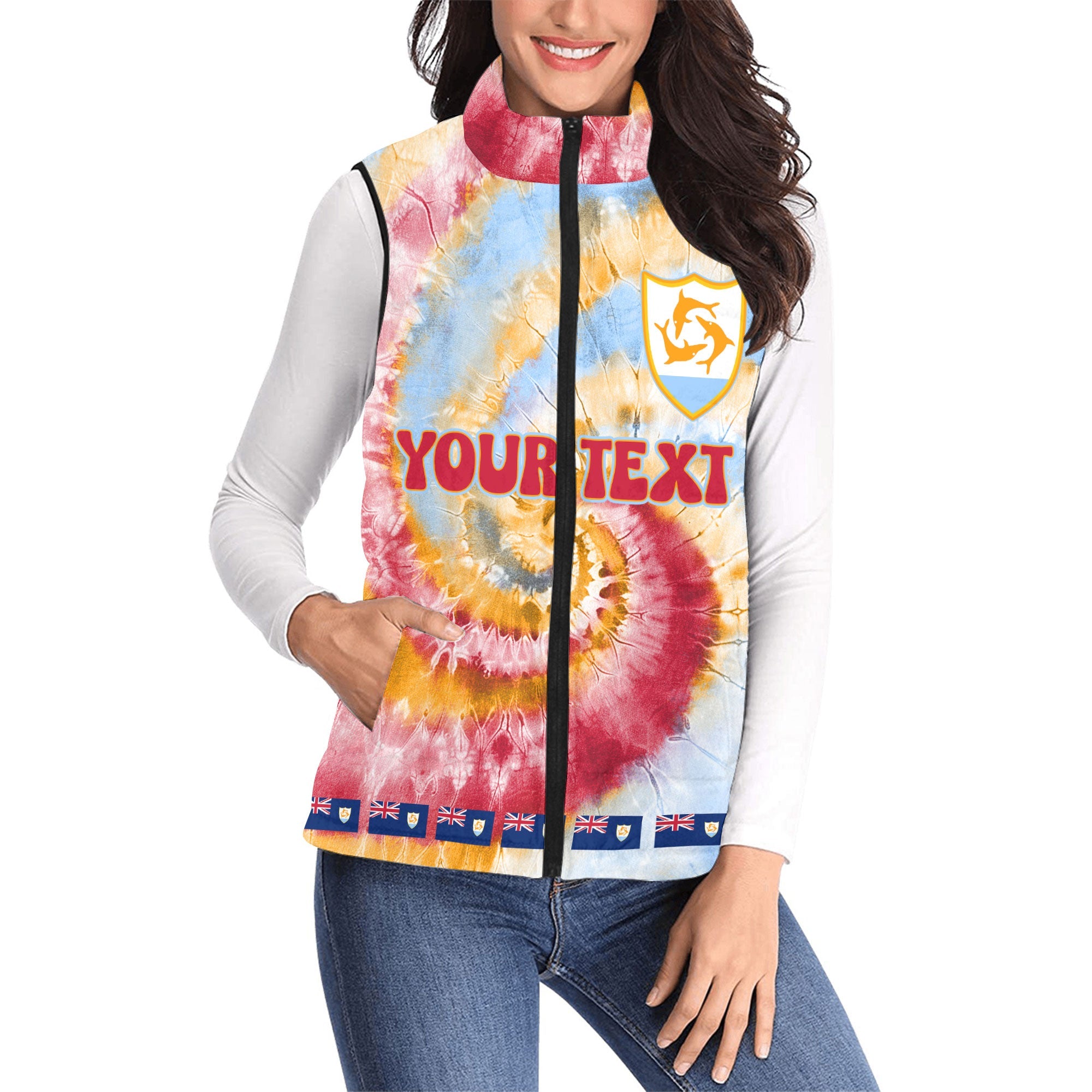 Anguilla Women Padded Jacket Vest Custom Tie Dye Style 1