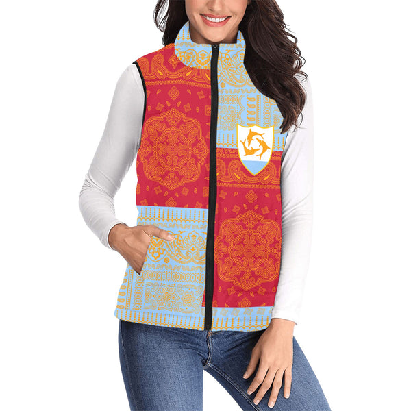 Anguilla Women Padded Jacket Vest Flag And Paisley Basic Style 1