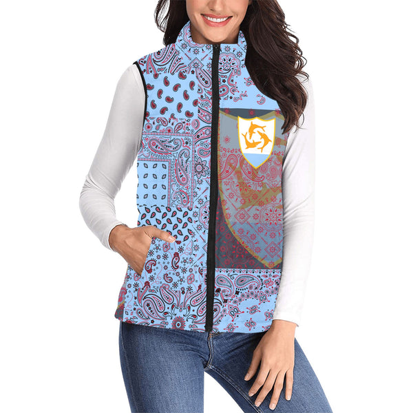 Anguilla Women Padded Jacket Vest Paisley Flag And Skull Style 1