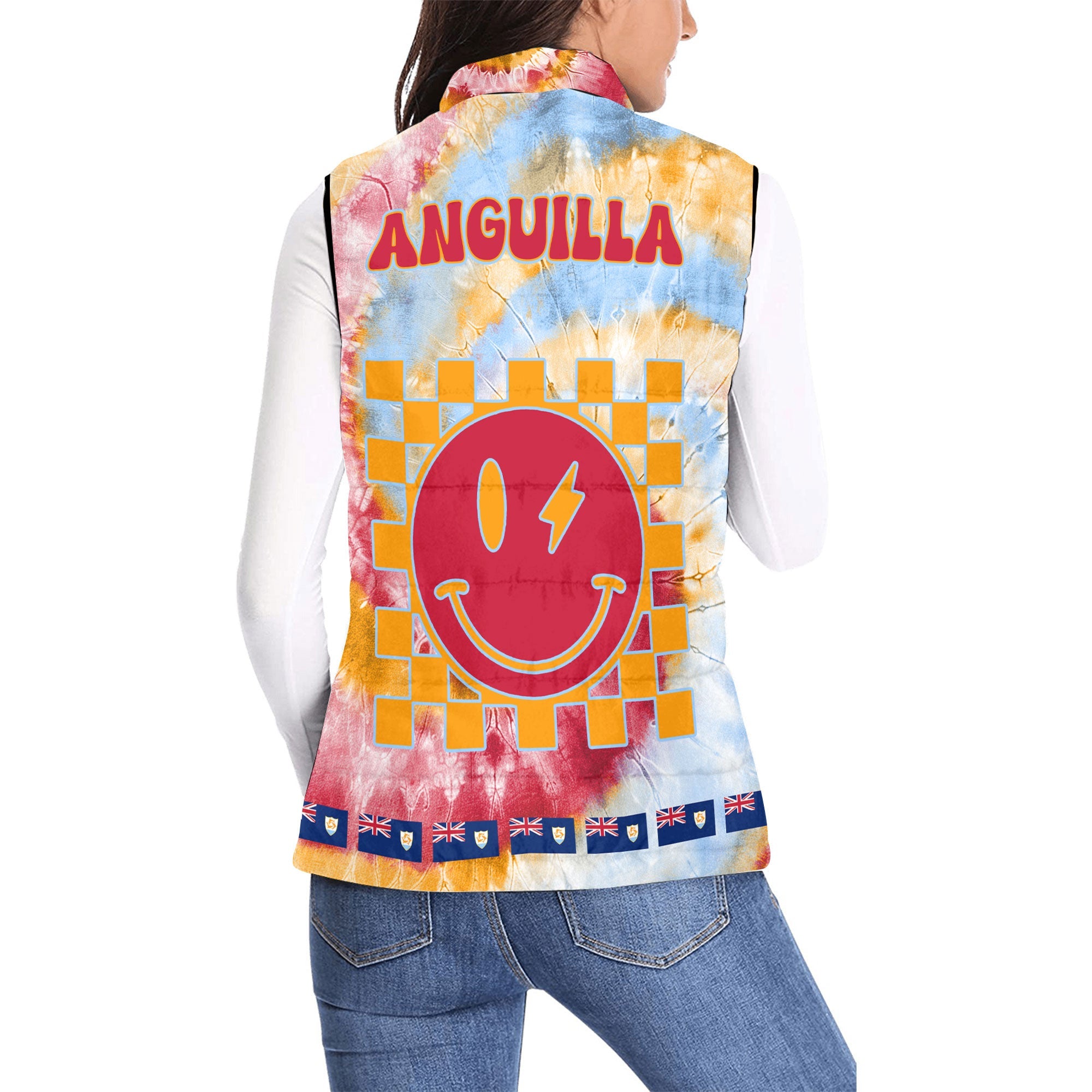 Anguilla Women Padded Jacket Vest Custom Tie Dye Style 2