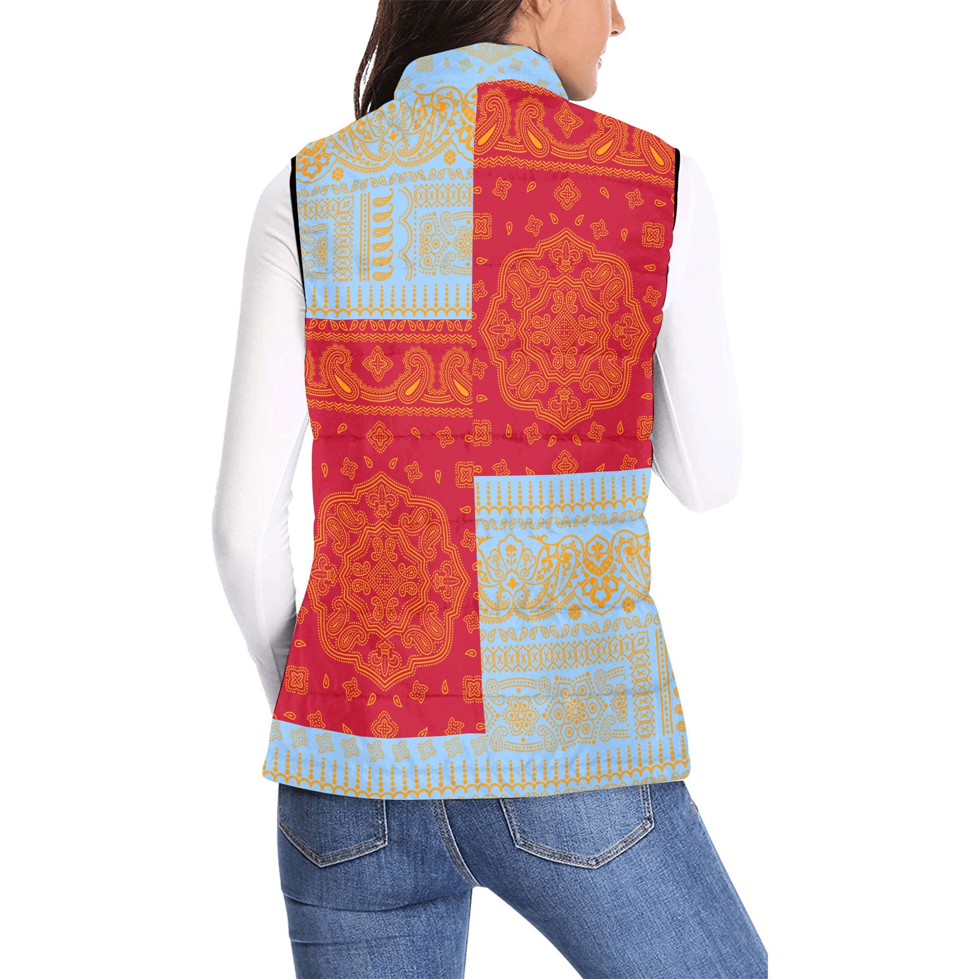 Anguilla Women Padded Jacket Vest Flag And Paisley Basic Style 2