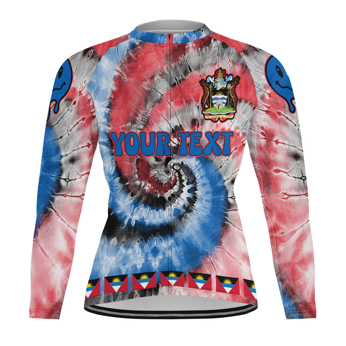 Antigua And Barbuda Raglan Men Cycling Jersey Long Sleeve Custom Tie Dye Style 2