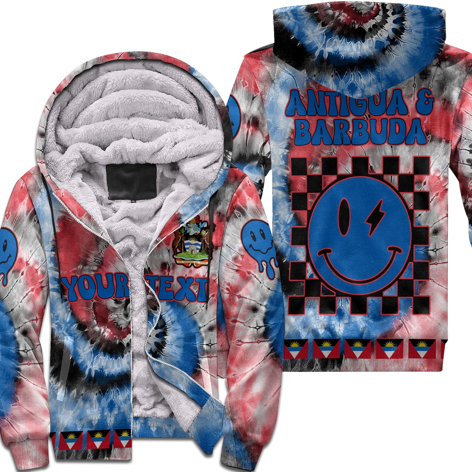 Antigua And Barbuda Sherpa Hoodie Custom Tie Dye Style 1