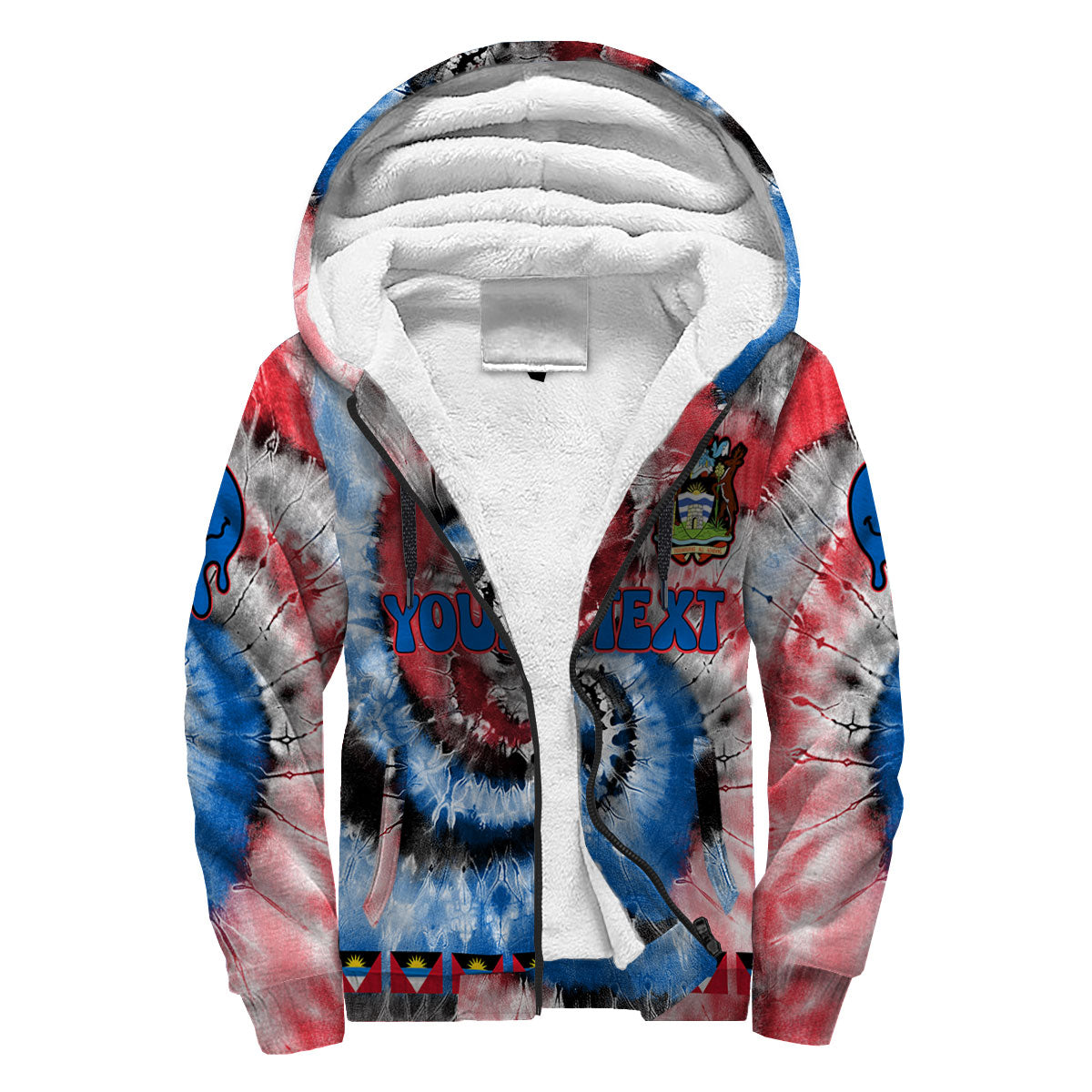 Antigua And Barbuda Sherpa Hoodie Custom Tie Dye Style 3