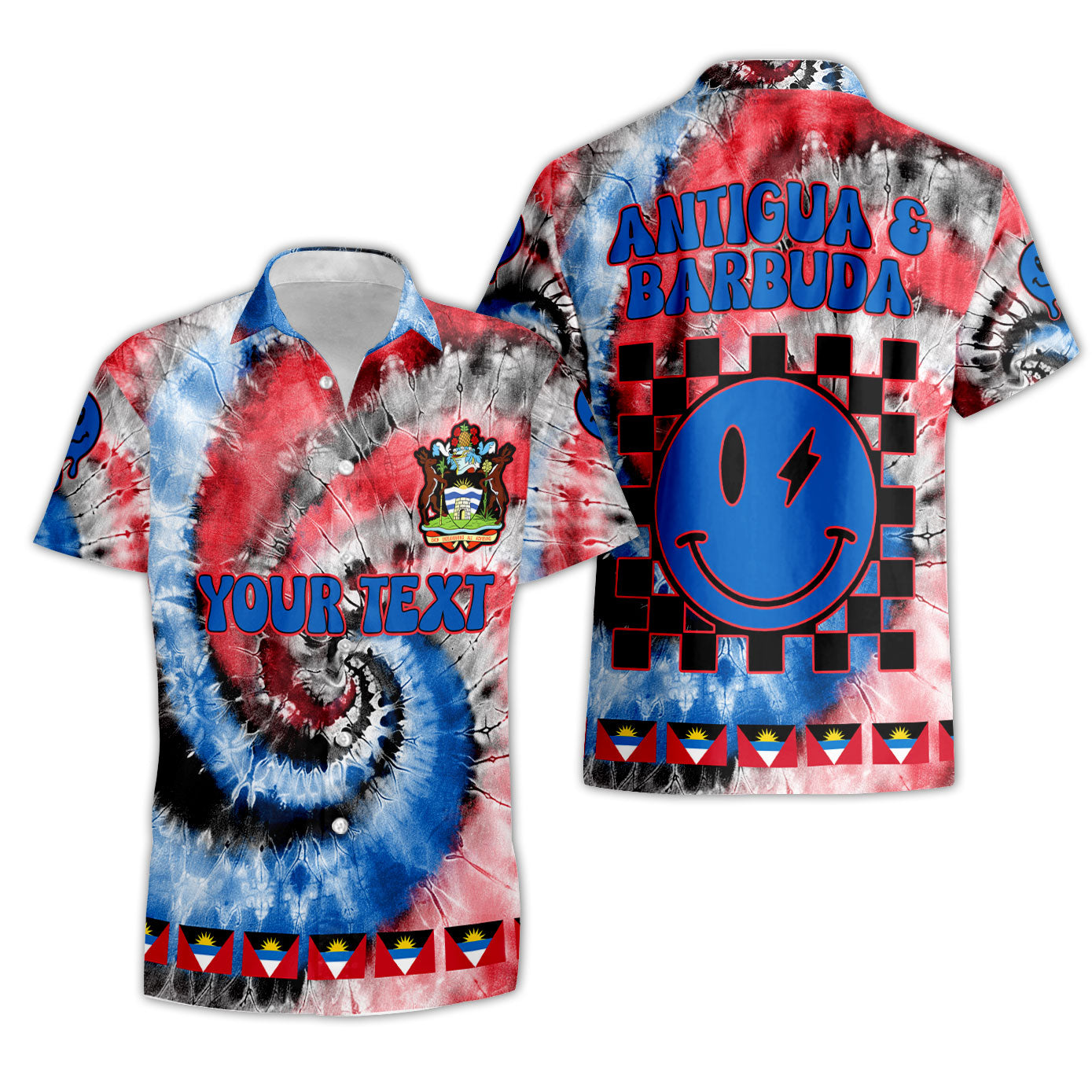 Antigua And Barbuda Short Sleeve Shirt Custom Tie Dye Style 3