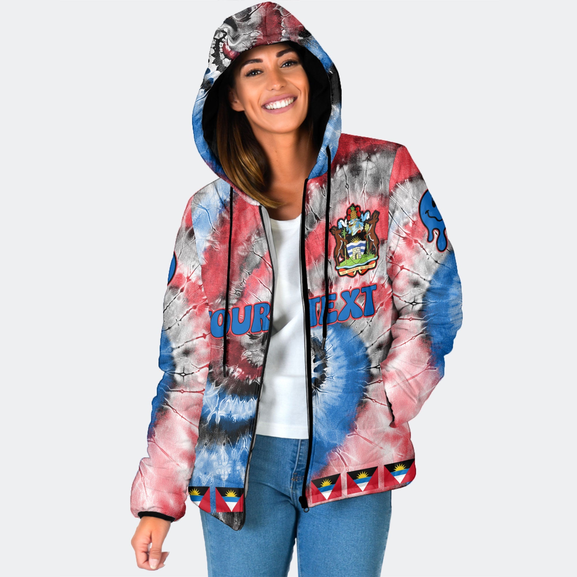 Antigua And Barbuda Women Hooded Padded Jacket Custom Tie Dye Style 1