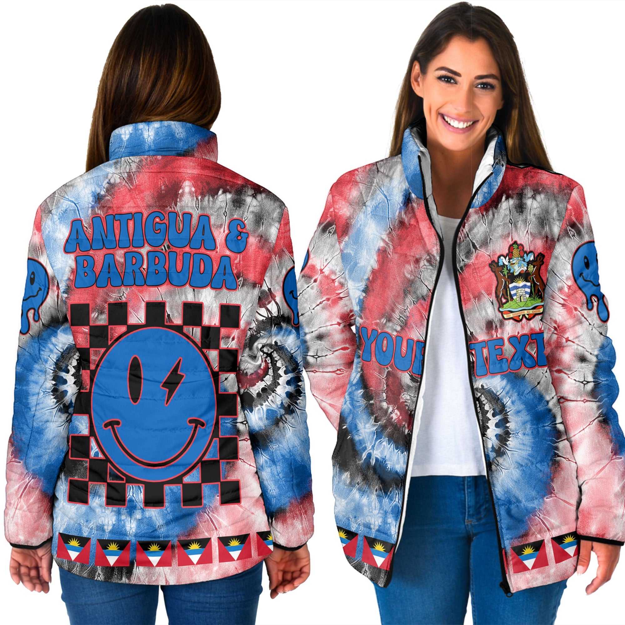 Antigua And Barbuda Women Padded Jacket Custom Tie Dye Style 3