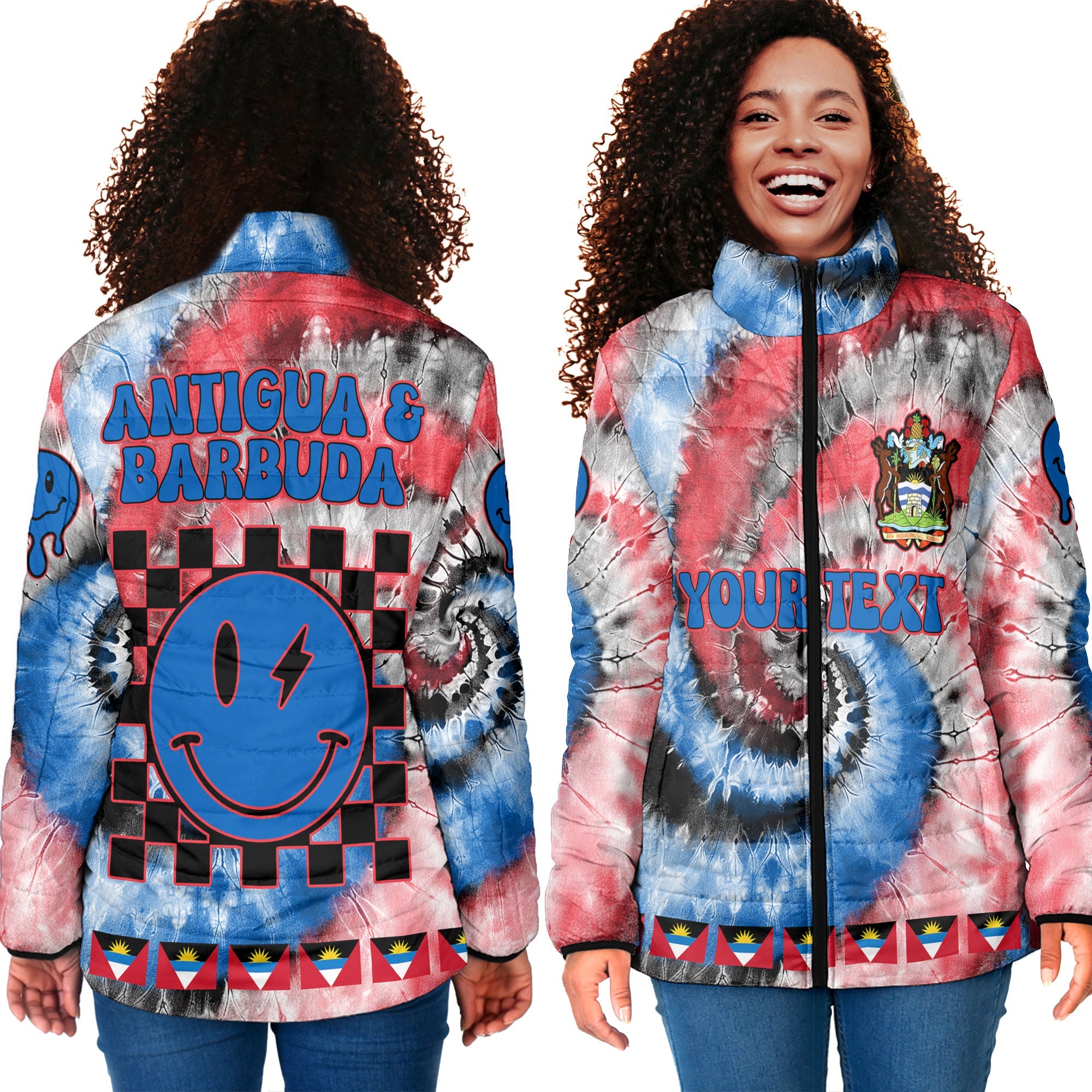 Antigua And Barbuda Women Padded Jacket Custom Tie Dye Style 4