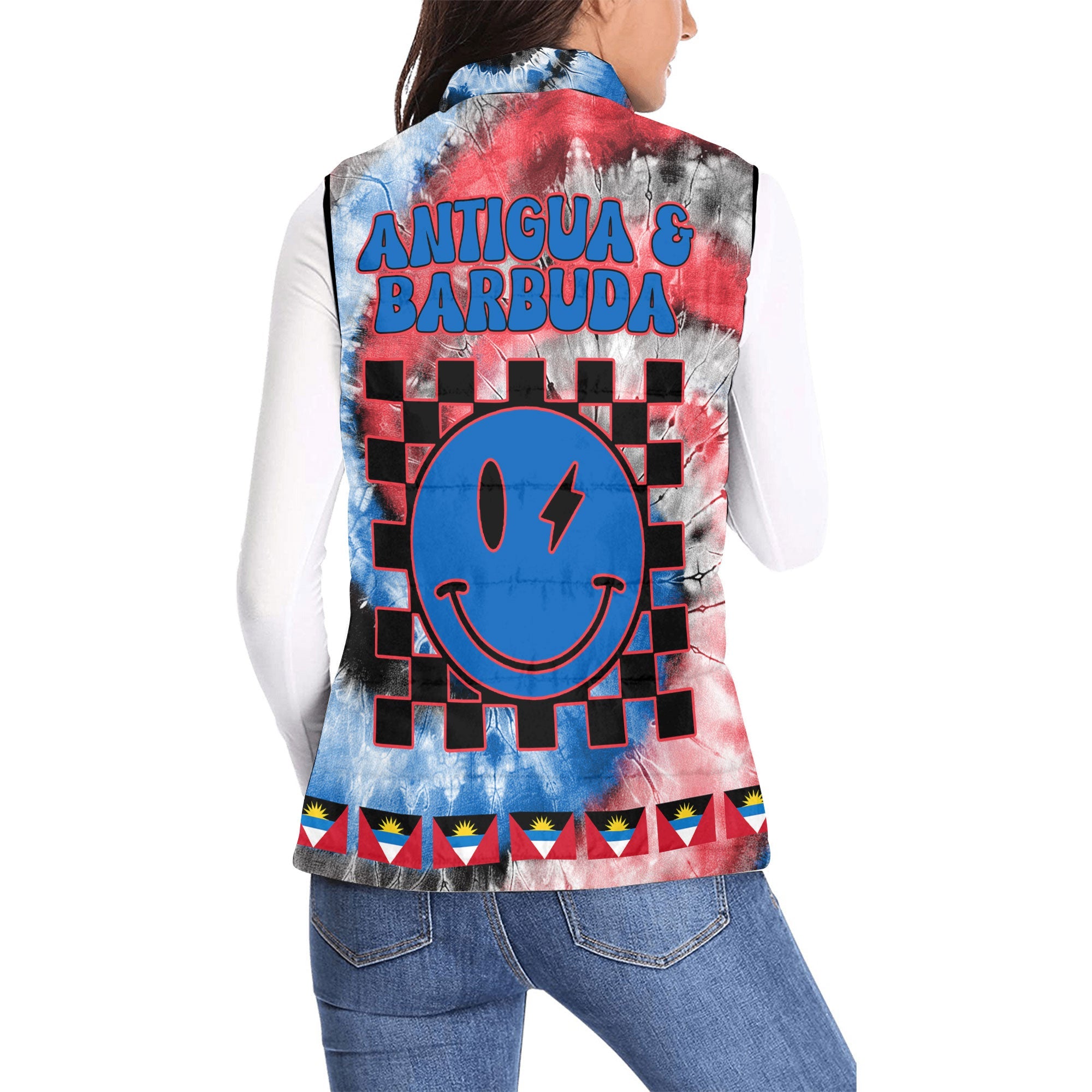 Antigua And Barbuda Women Padded Jacket Vest Custom Tie Dye Style 2