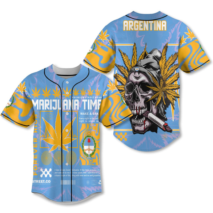 Argentina Baseball Jersey Flag & Coat Of Arms Marijuanas Style