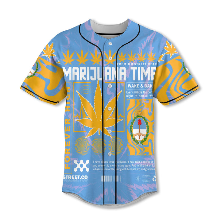 Argentina Baseball Jersey Flag & Coat Of Arms Marijuanas Style