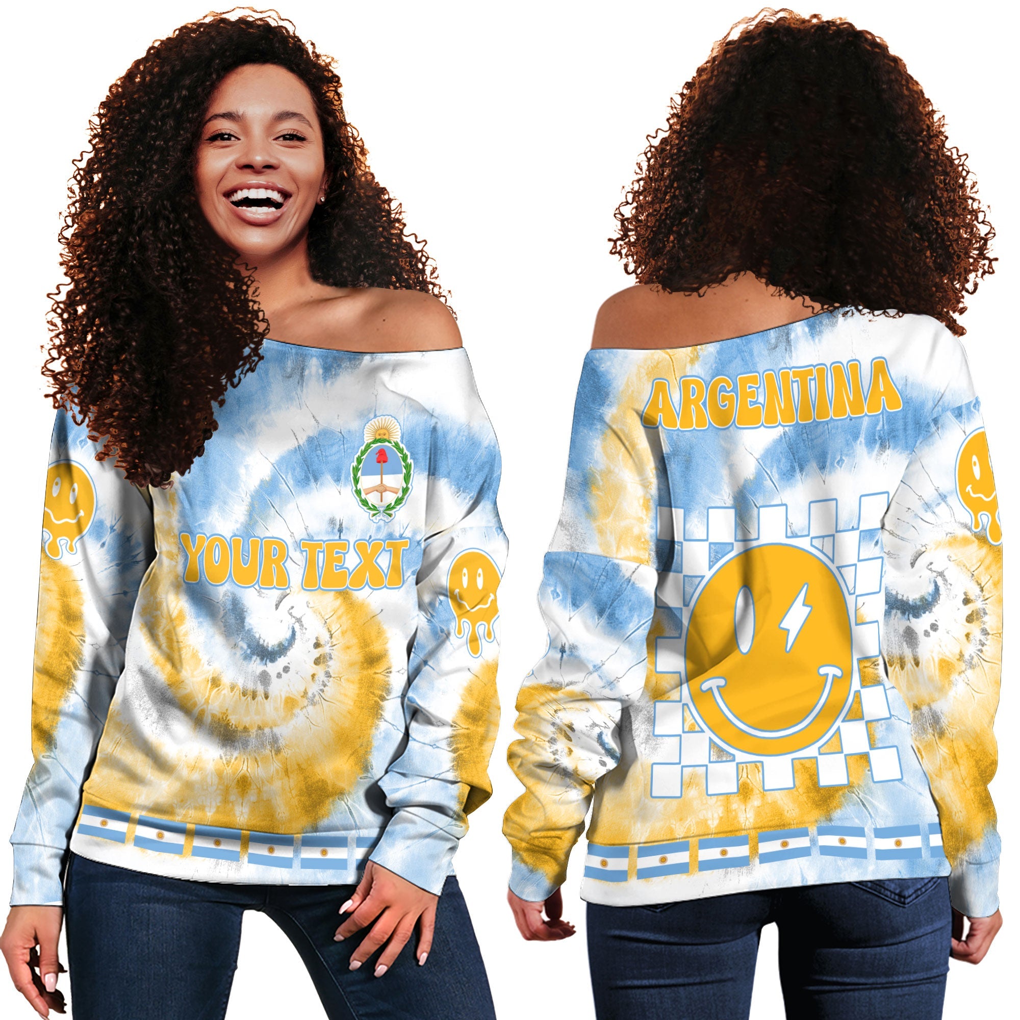 Argentina Women Off Shoulder Sweatshirt Custom Tie Dye Style 2