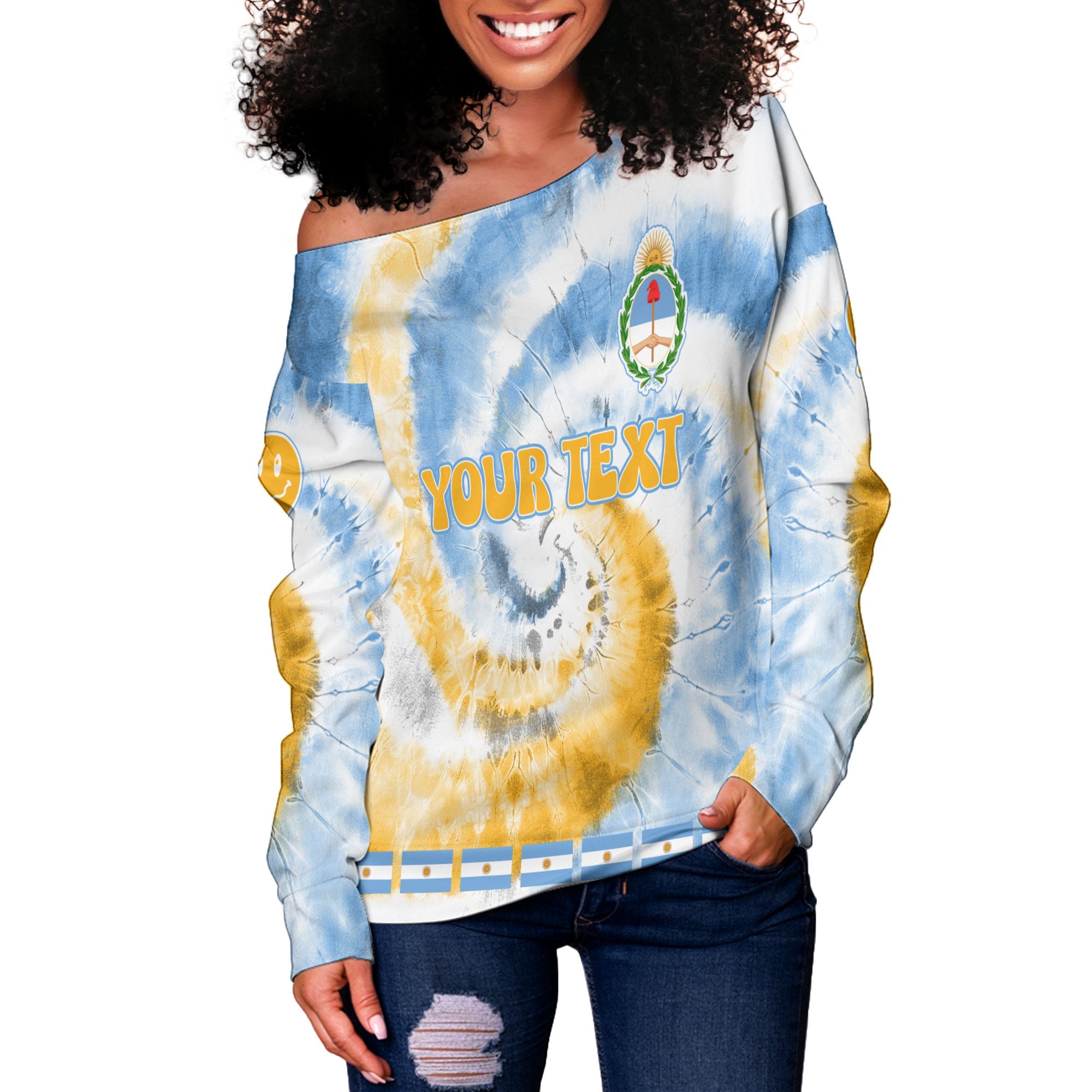 Argentina Women Off Shoulder Sweatshirt Custom Tie Dye Style 3