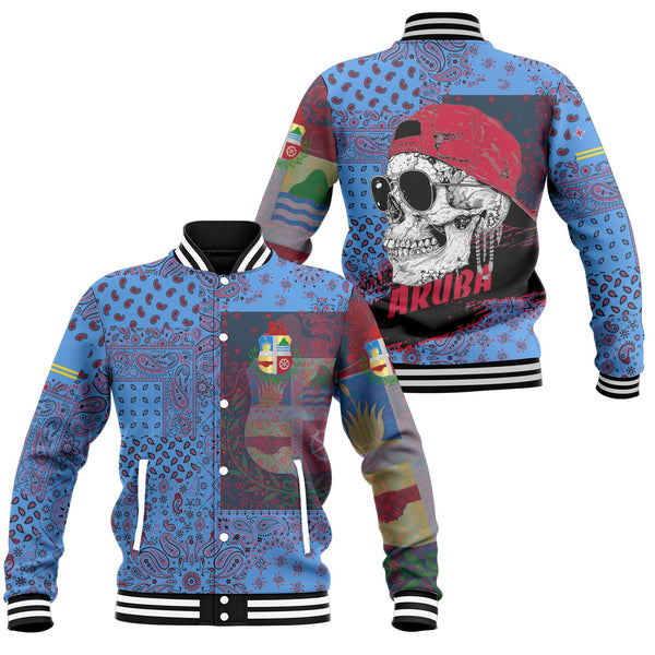 Aruba Baseball Jacket Paisley Flag And Skull Style 1